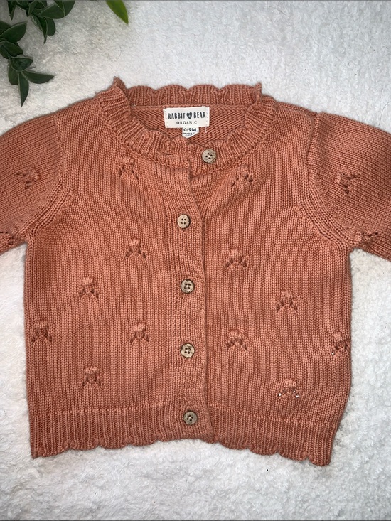 Other - Rabbit + Bear Dusty Orange Cardigan Sweater 6-9M EUC Organic Cotton